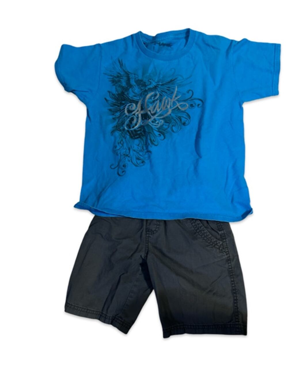 Hawk Circo Outfit Size 5 Blue Graphic T-Shirt Gray Shorts 2 Piece Set